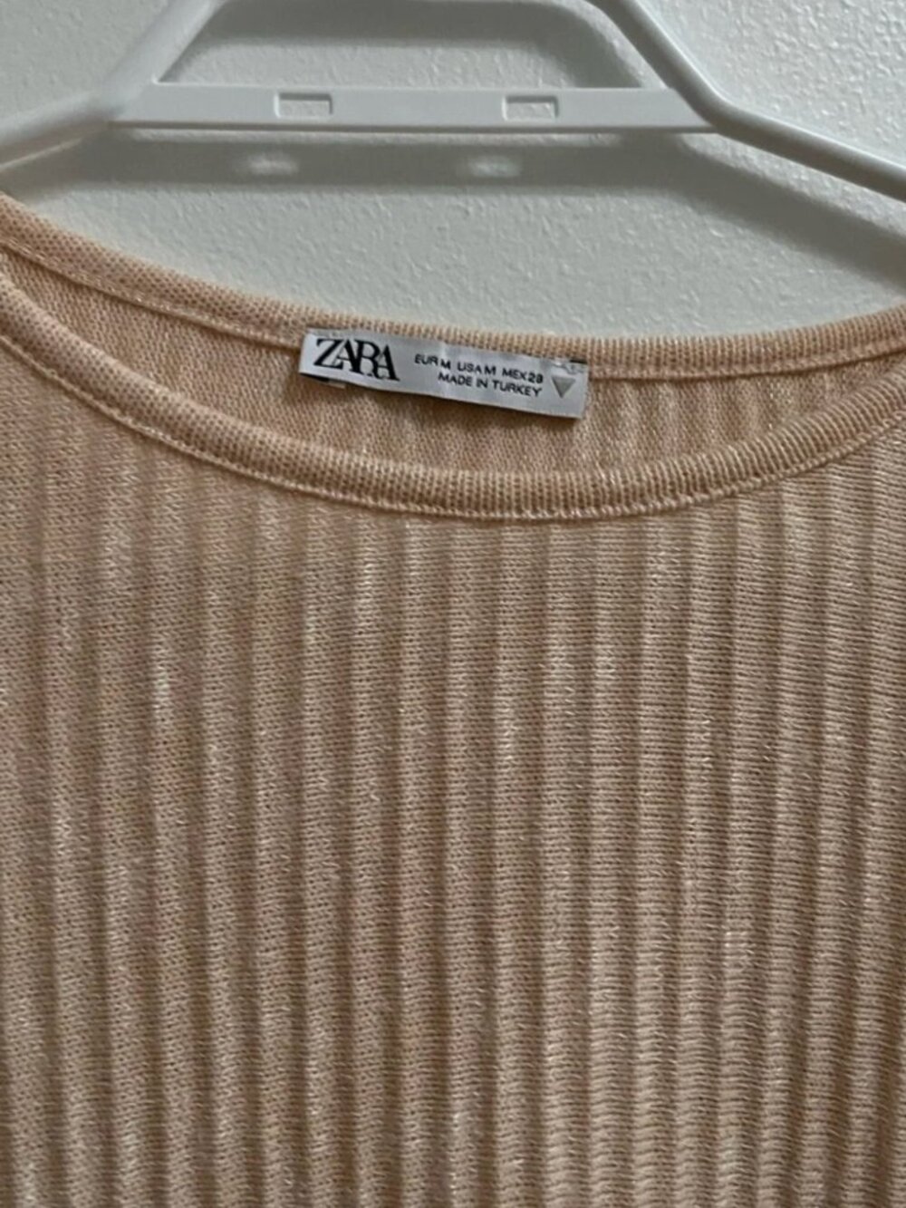 Zara Ribbed Knit Lettuce Edge Tee M - Picture 5 of 6